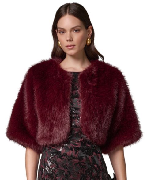 Женские болеро Donna Karan New York Faux Fur Cropped Open-Front Shrug, цвет: Чёрный вишнёвый