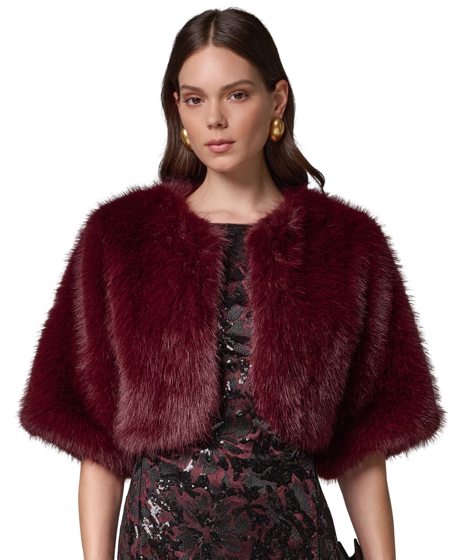 Women's Faux Fur Cropped Open-Front Shrug