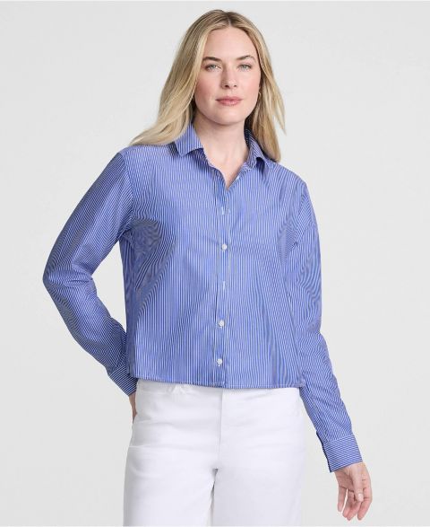 Женская рубашка Lands' End No Iron Boxy Cropped, цвет: Сапфировый