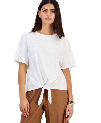 Petite Embroidered Tie-Front T-Shirt