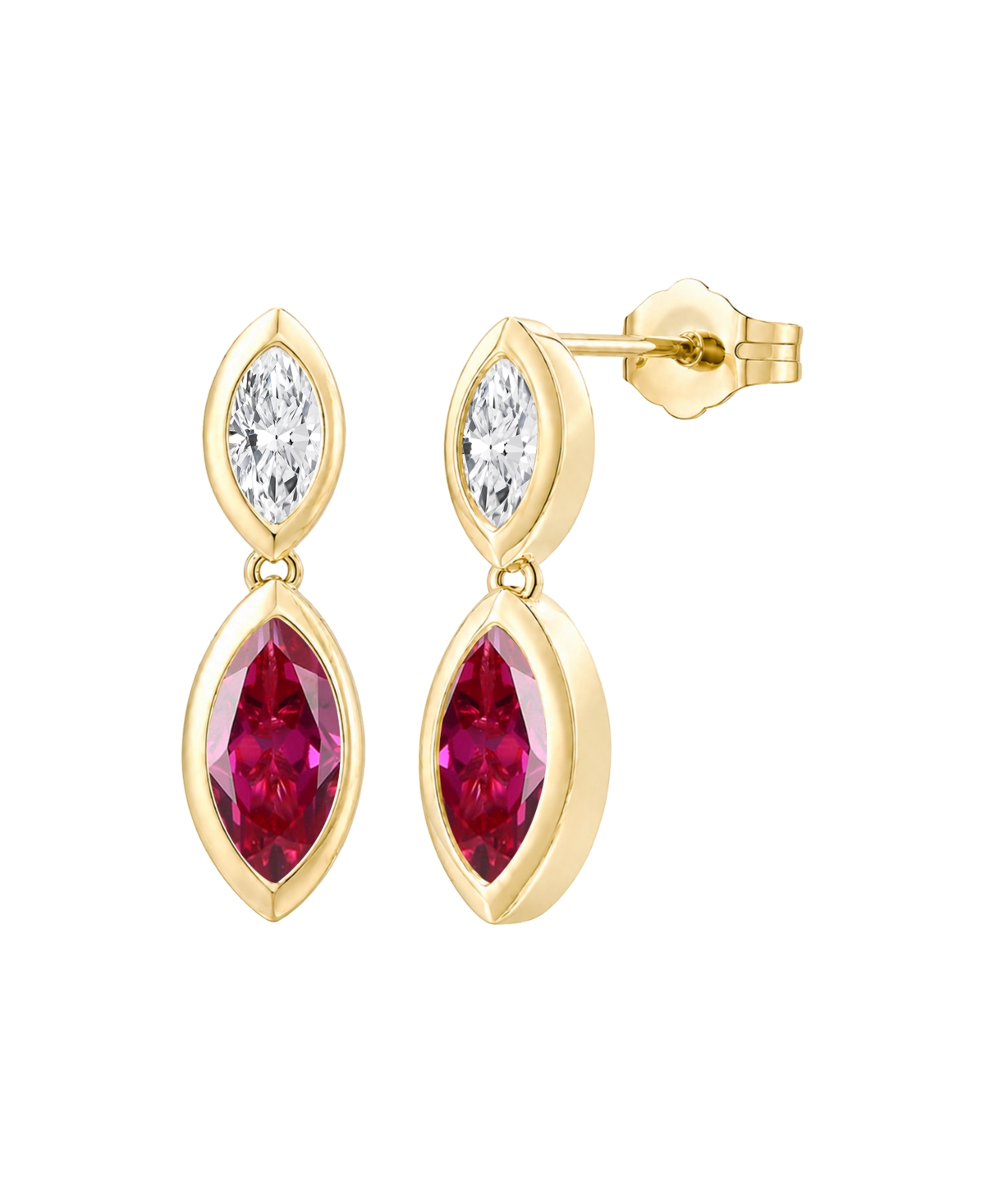 Lab-Grown Opal & Lab-Grown White Sapphire Marquise Dangle Earrings (1/5 ct. t.w. & 1/6 ct. t.w.) in 14K Gold Over Sterling Silver - Lab-Grown Ruby / 1