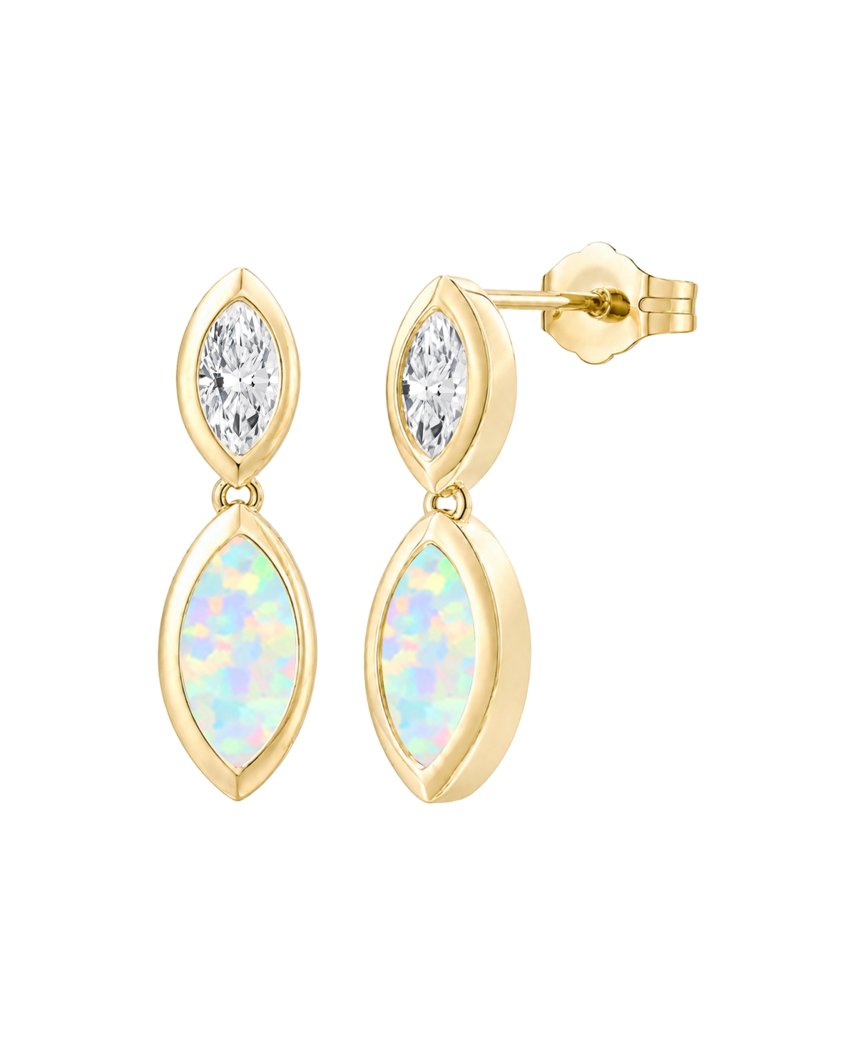 Lab-Grown Opal & Lab-Grown White Sapphire Marquise Dangle Earrings (1/5 ct. t.w. & 1/6 ct. t.w.) in 14K Gold Over Sterling Silver - Lab-Grown Opal / 1