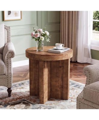 Solid Wood End Table, Round Farmhouse Side Table, Rustic