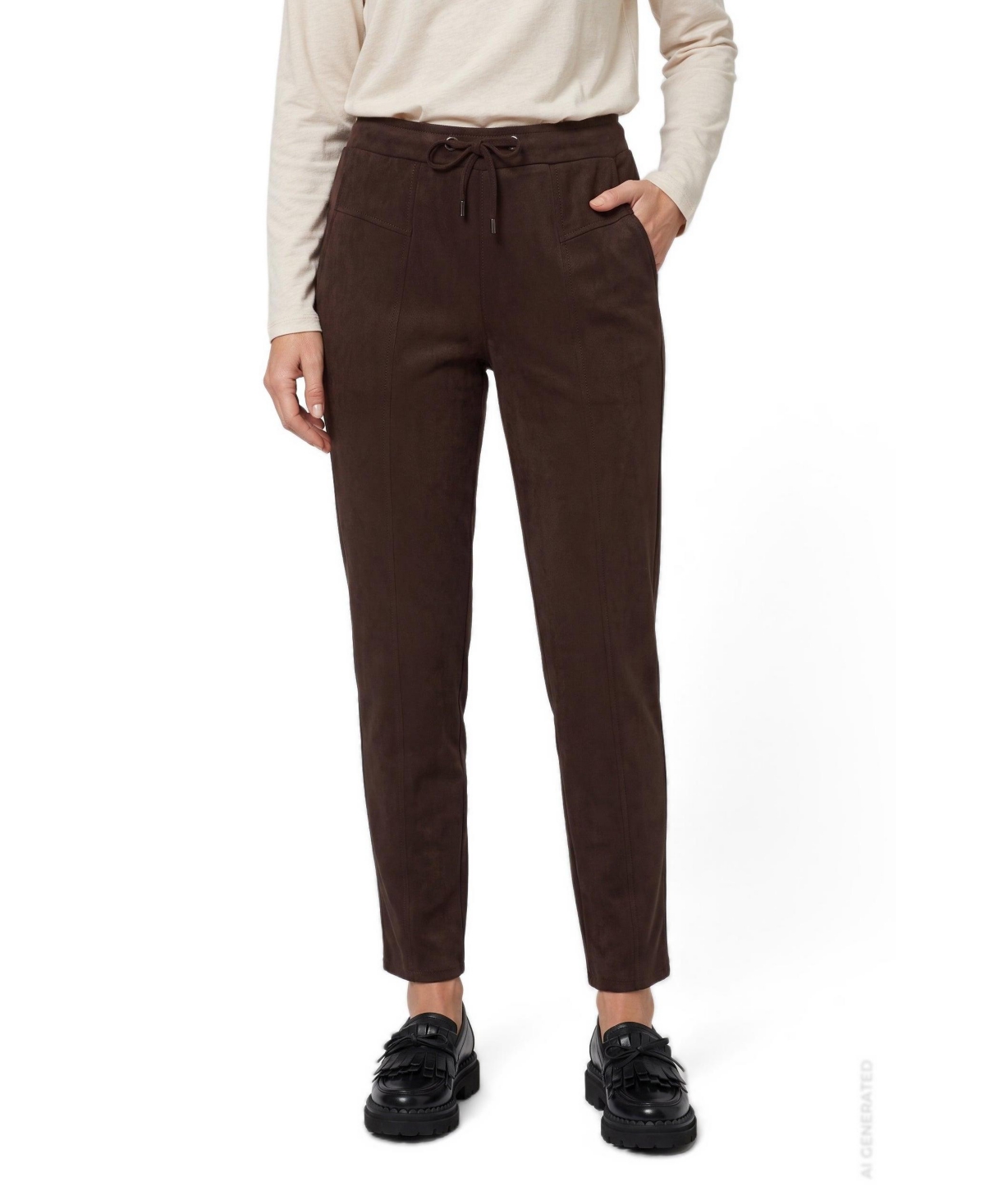 Olsen Women's Lisa Faux Suede Drawstring Straight Pants - Coffee bean