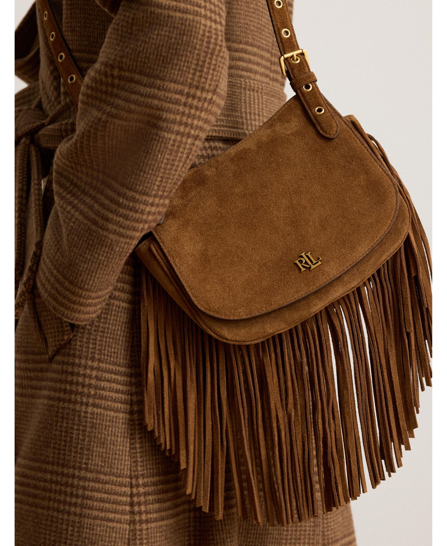 Marcy Suede Fringe Trim Small Crossbody Handbag