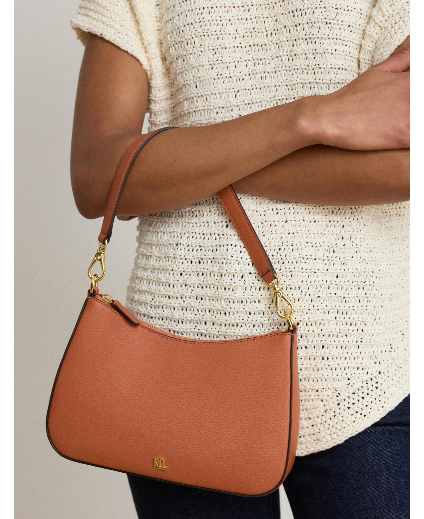 Женская сумка Lauren Ralph Lauren Danni Crosshatch Small Leather Slim Shoulder, цвет: Красный терракотовый — фото 4