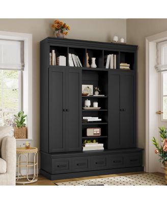 78.7" Hall Tree with Bench 4 Doors 5 Drawers and 5 Cubbies
