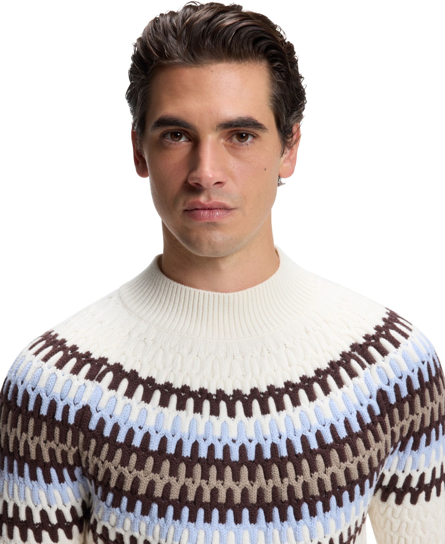 Men's C-Fiotto Cable Fair-Isle-Patterned Mock-Neck Sweater