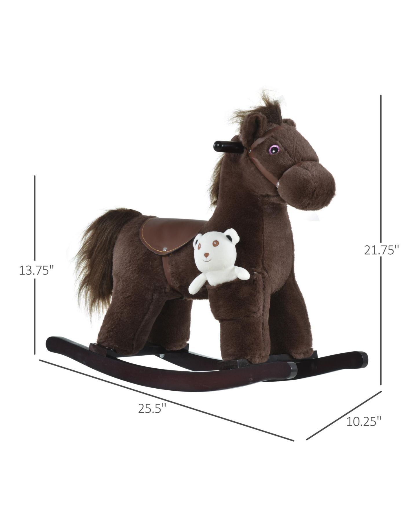 Детская мягкая игрушка Glintex Kids Plush Ride-On Rocking Horse with Bear Toy, Toddler Rocking Chair with Realistic Sounds and Wood Runners for Ages 3 and Up, Holds 66 lbs, цвет: Коричневый — фото 3