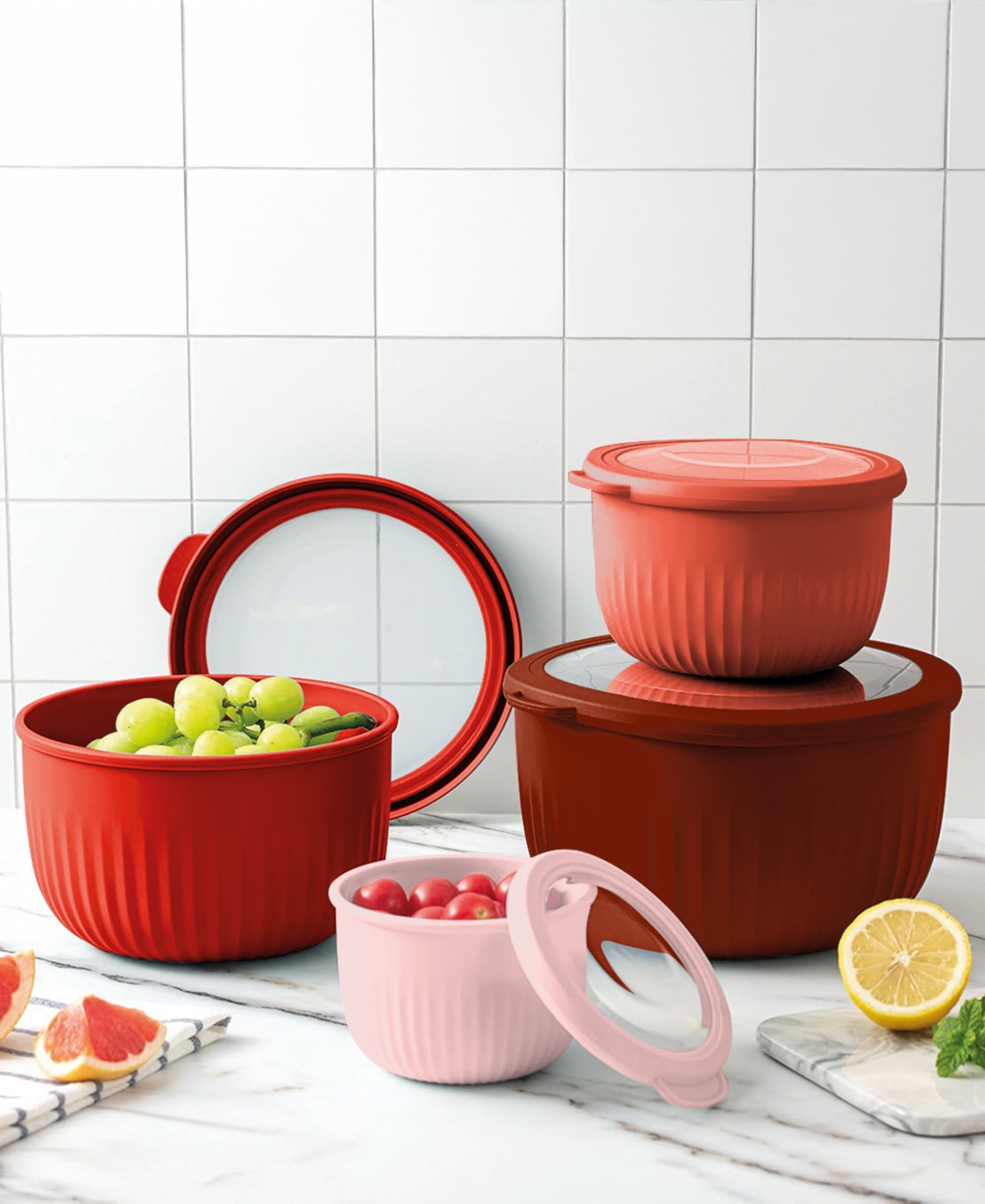 Art & Cook 8-Pc. Round Nesting Bowls Set with Lids - Wine Red