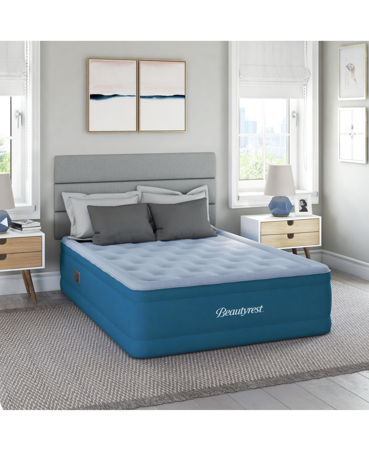 Beautyrest 20 inch Raised Sensair Inflatable Air Mattress-Built in Pump- Cooling Top - Blue 1