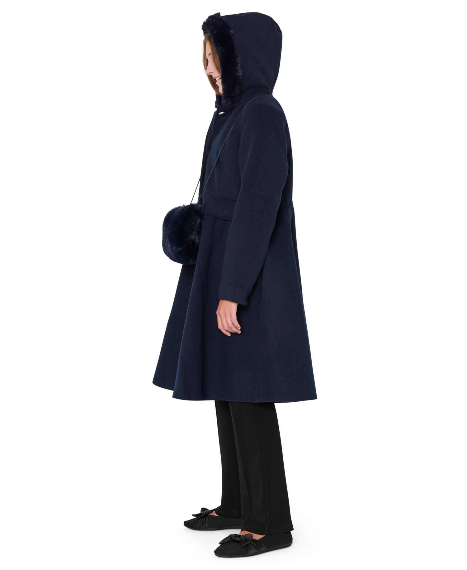 Girls' 6-16 Long-Sleeve Hooded Fur Trim Coat with Muff