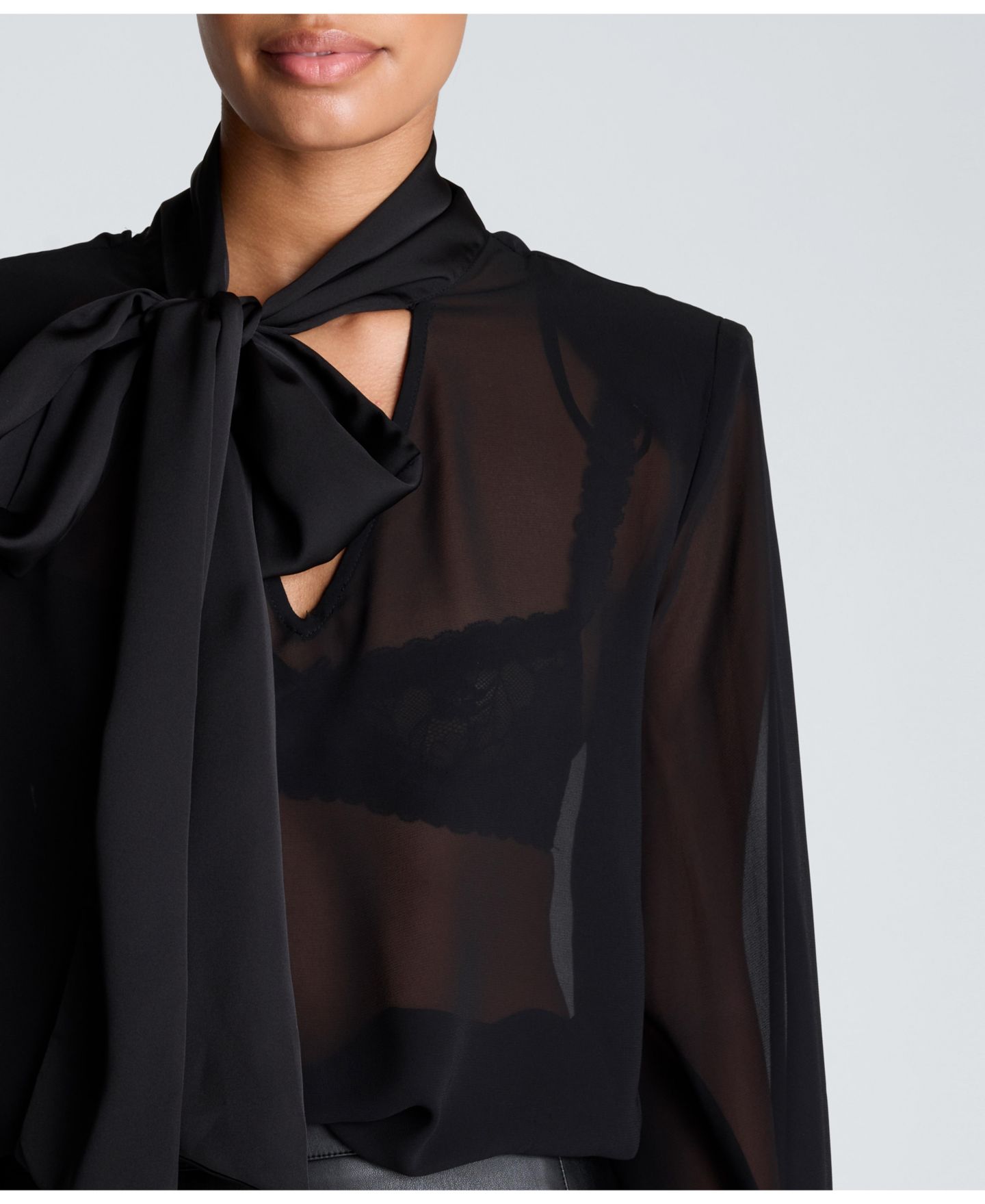 Женская блузка Kenneth Cole Tie-Neck Sheer Balloon-Sleeve, цвет: Чёрный — фото 4