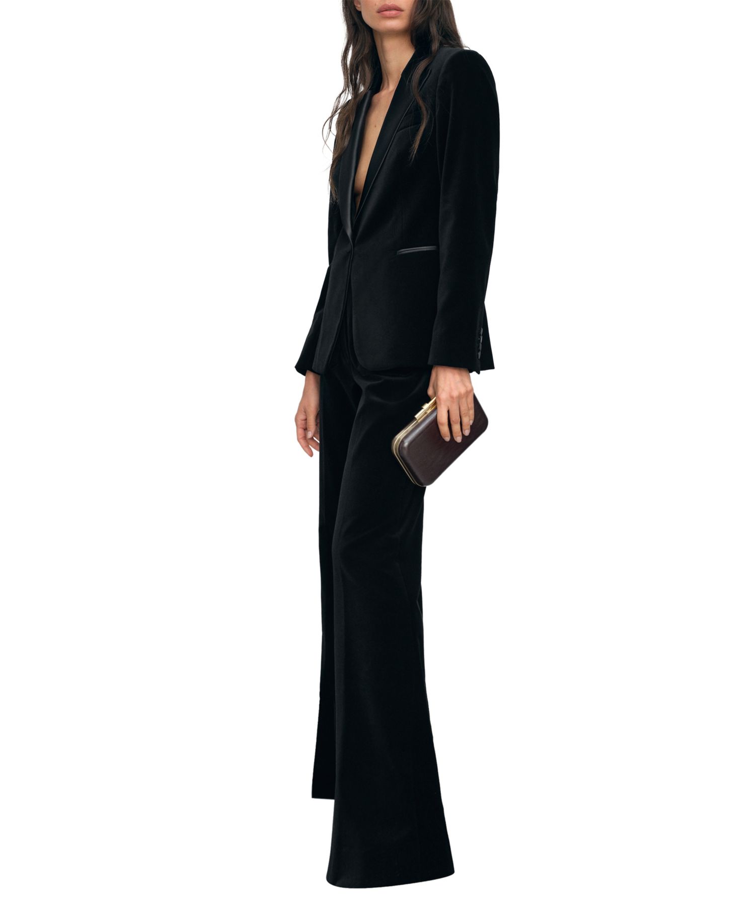 Petite Myrtle Velvet Satin-Peak-Lapel Blazer