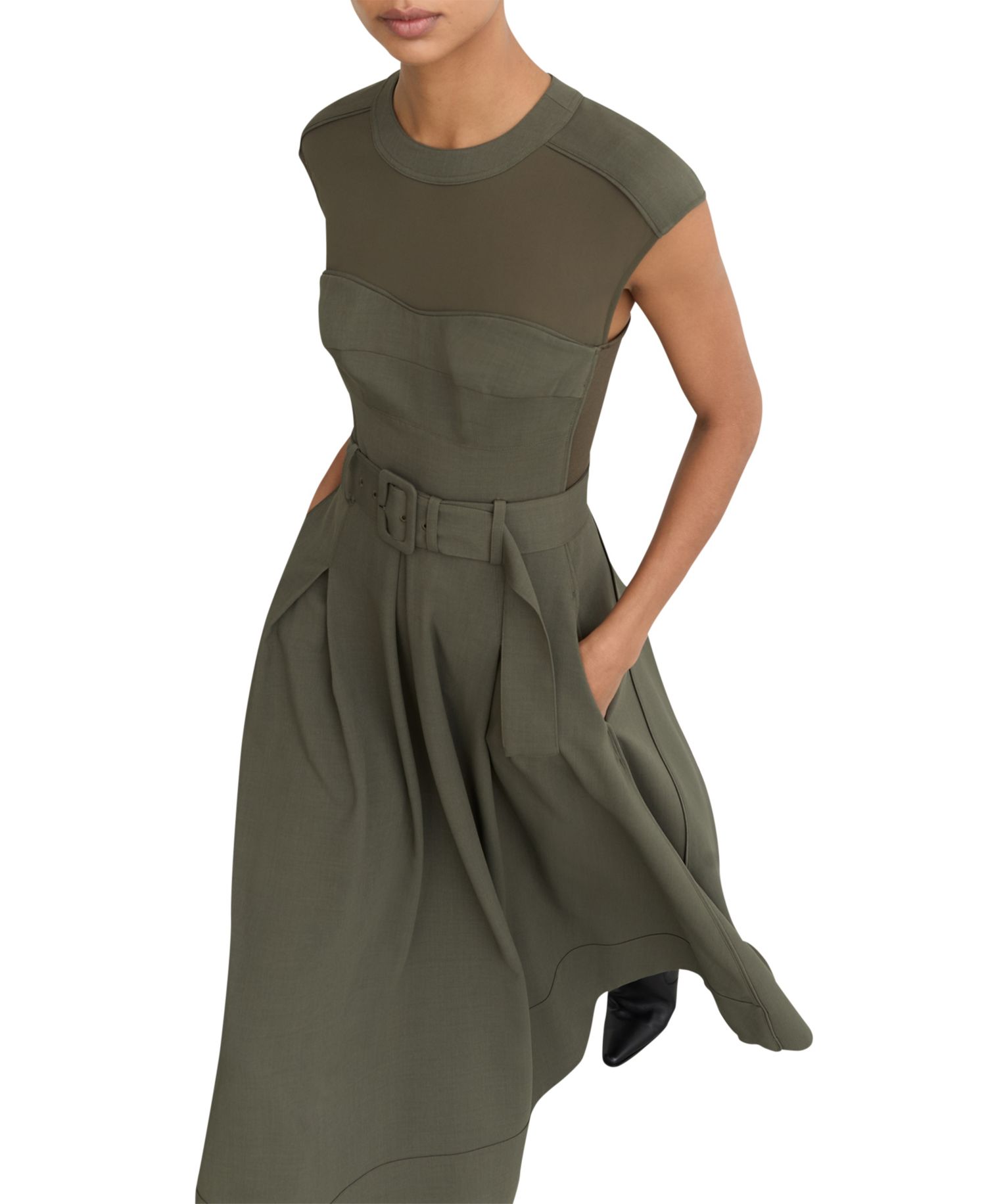 Petite Ava Fit & Flare Belted Pleated Dress