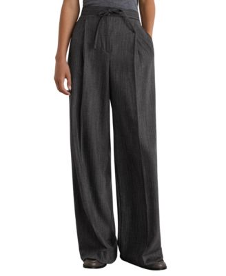 Petite Derby Wide-Leg Pleated Herringbone Pants