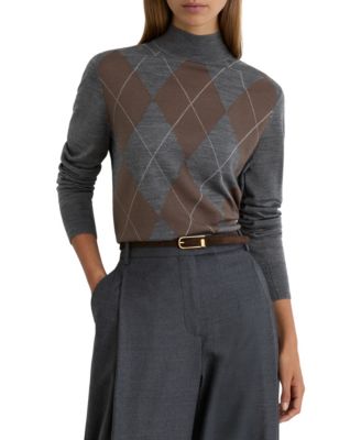 Women's Sage Argyle Mock-Neck Merino-Wool Sweater