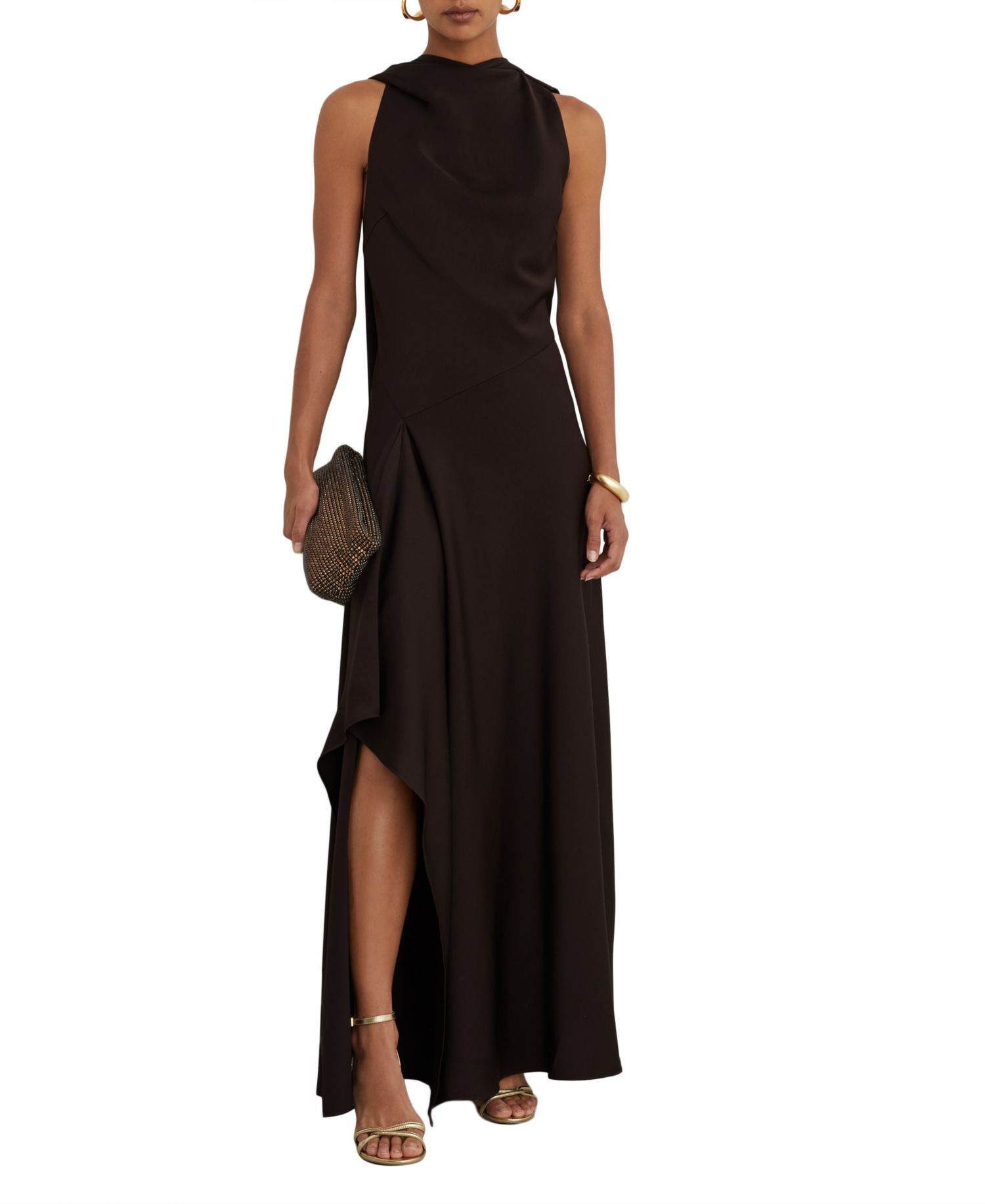 Petite Sabine Cape Detail Asymmetric Draping Maxi Dress
