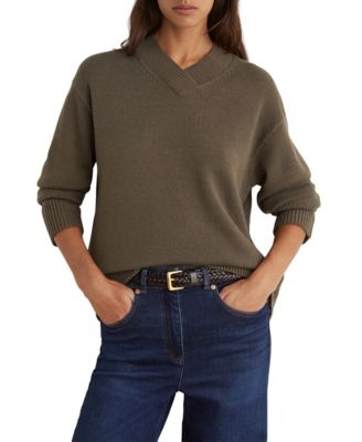 Women's Mari Wool-Cashmere Blend Long-Sleeve V-Neck Sweater