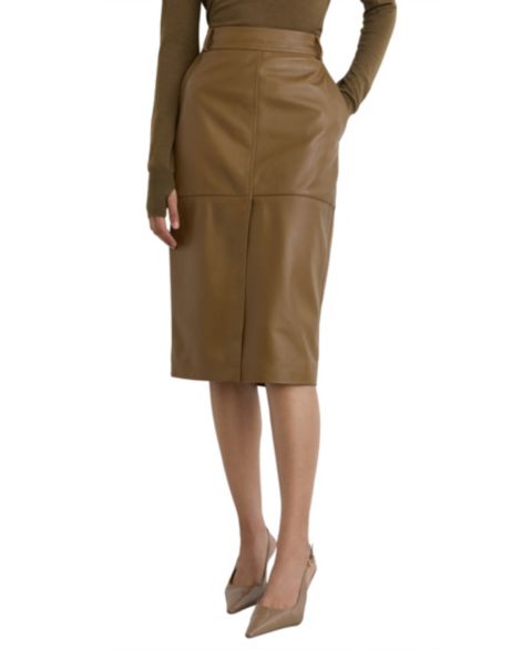 Женская юбка REISS Milly High-Waisted Leather Midi Pencil, цвет: Хаки