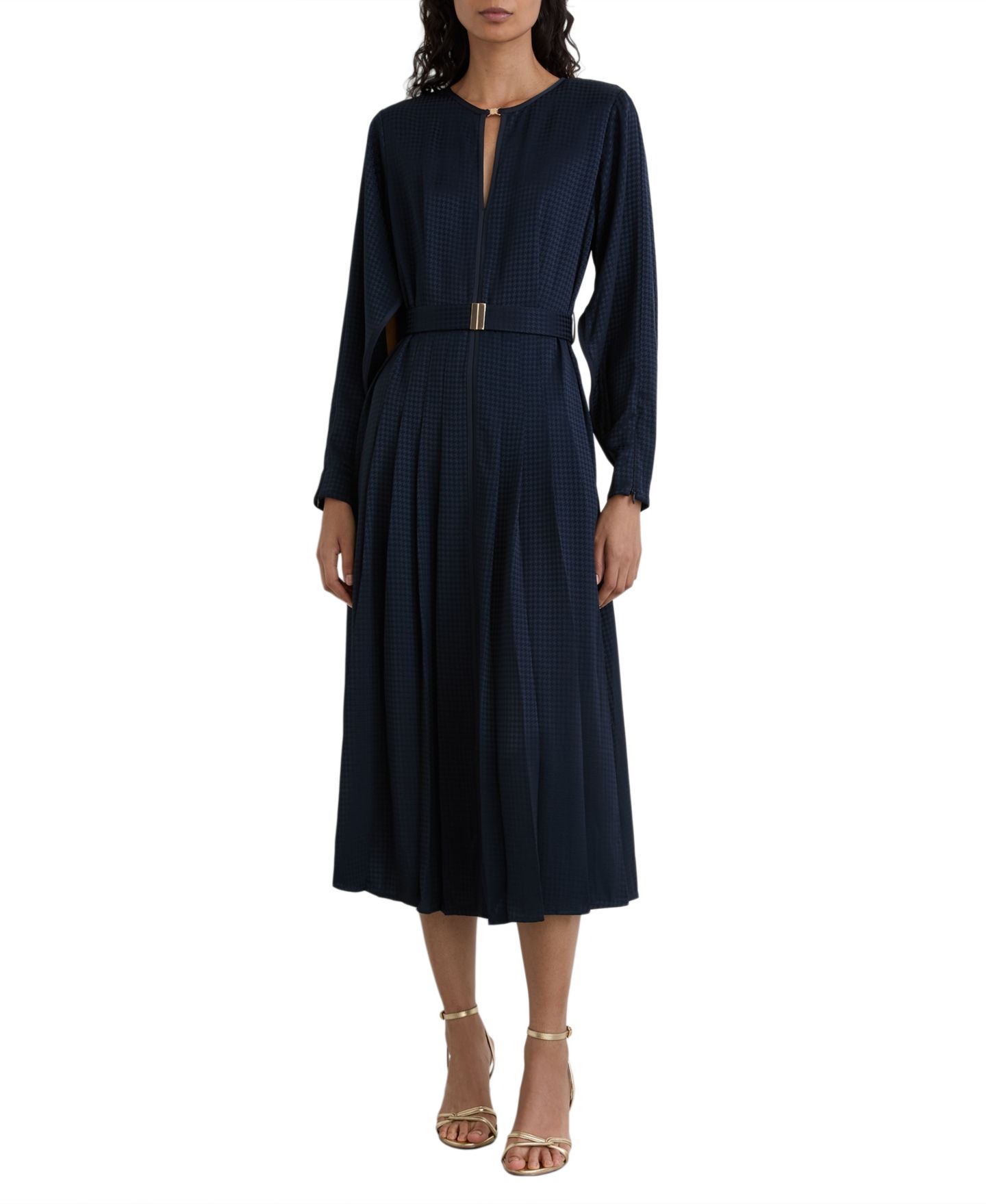 Женское платье REISS Kea Long-Sleeve Belted Midi, цвет: Тёмно-синий — фото 1