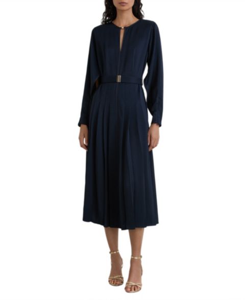 Женское платье REISS Kea Long-Sleeve Belted Midi, цвет: Тёмно-синий