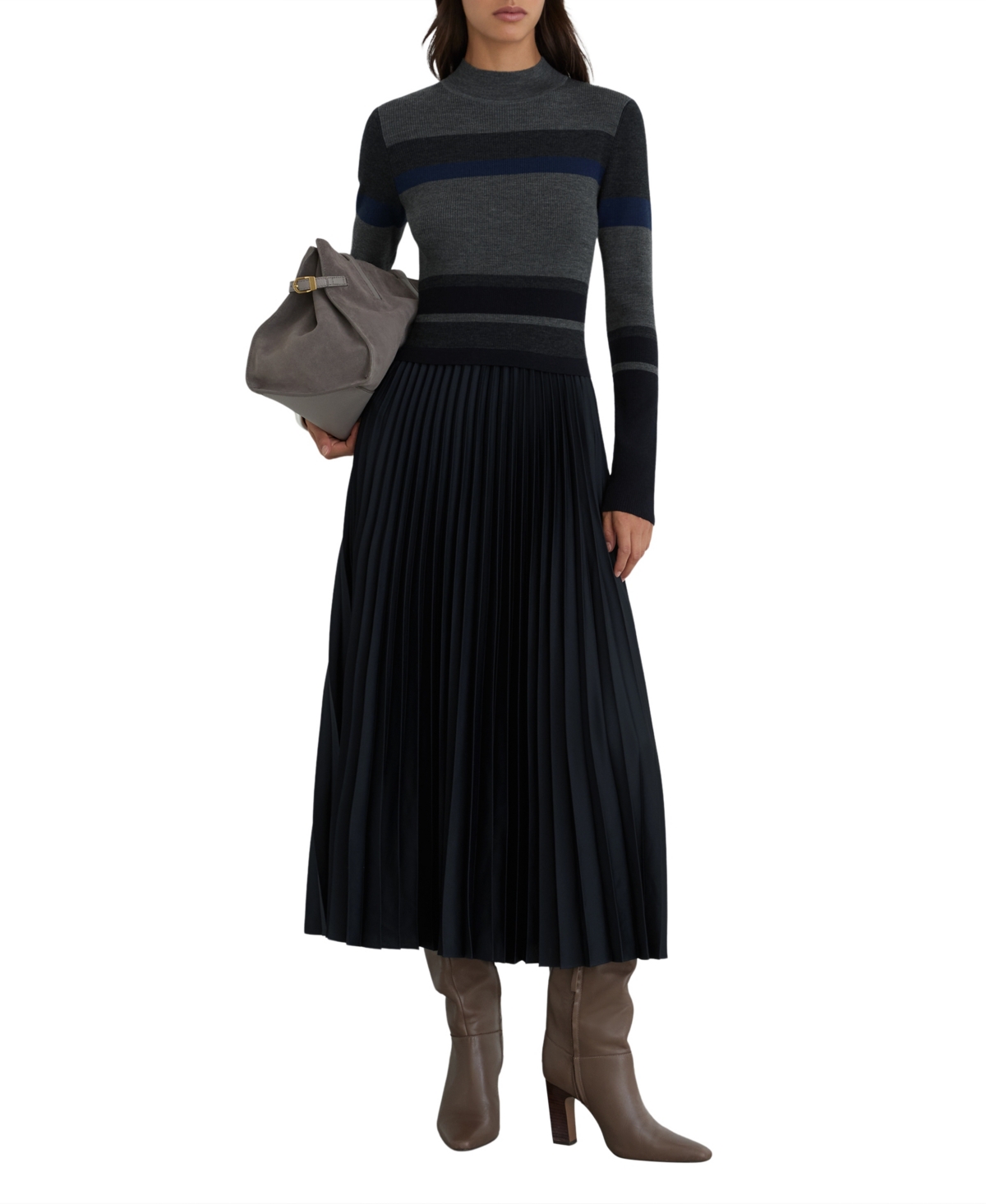 Reiss Women's Carla Striped Mock Neck Midi Dress