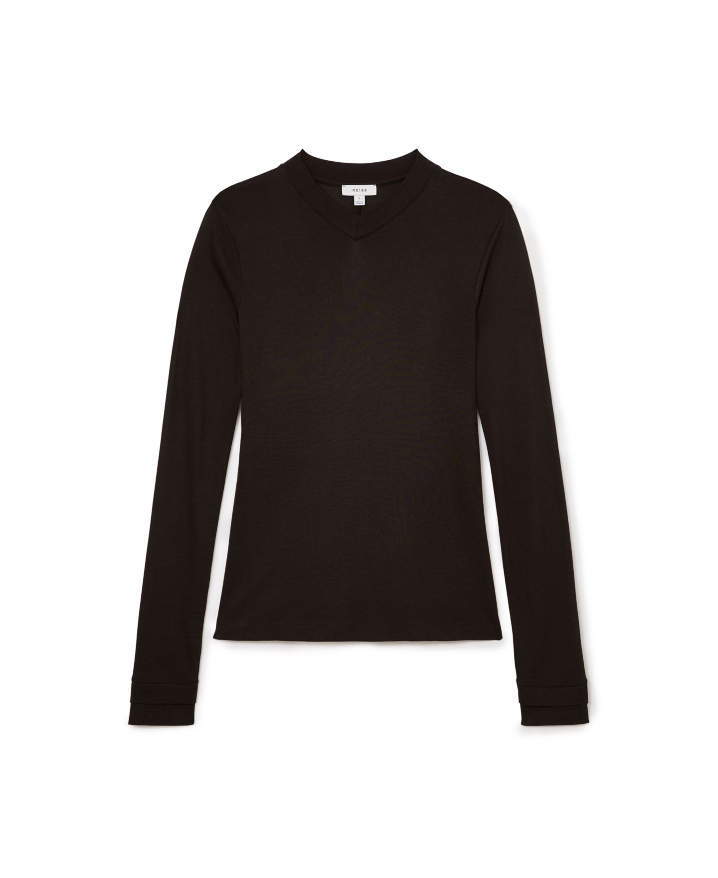 Женская футболка REISS Brody Long-Sleeve High-V-Neck, цвет: Шоколадный — фото 4