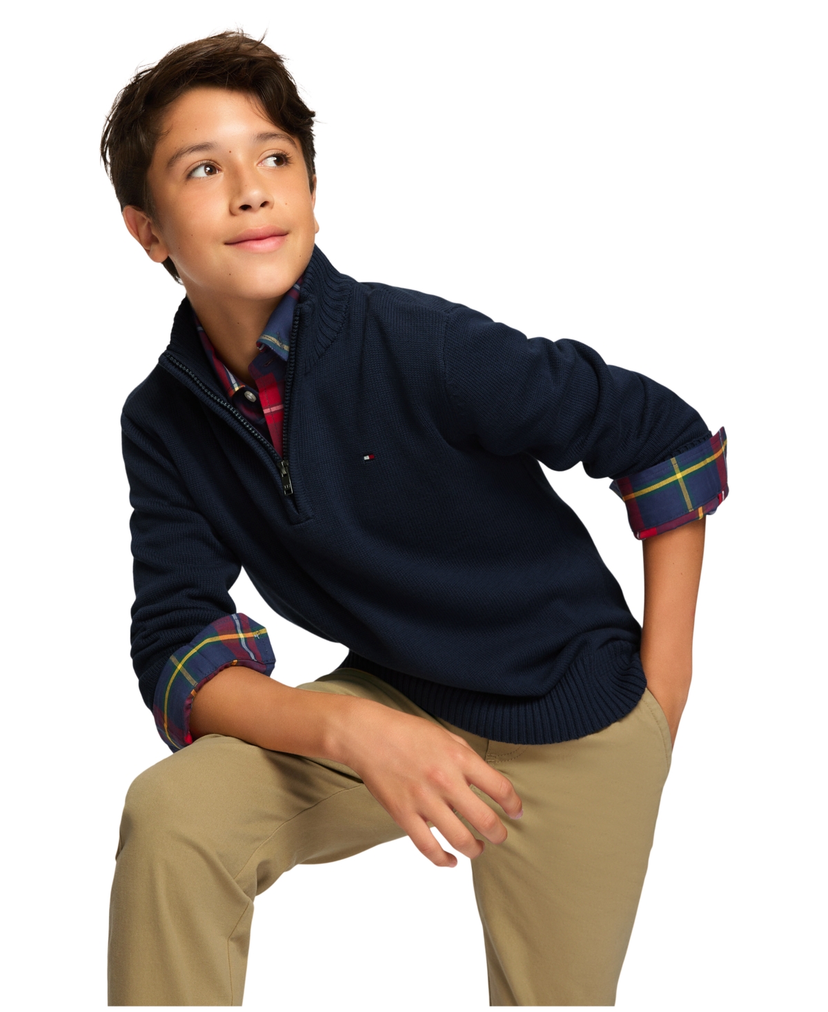 Tommy Hilfiger Boys' 8-20 Zipneck Cotton Quarter-Zip Sweater - Navy Blazer
