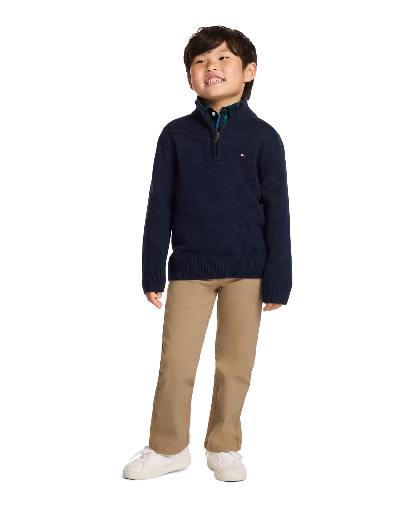 Свитер Tommy Hilfiger Zipneck Quarter-Zip Long Sleeve Classic Fit Sweater для мальчиков, цвет: Тёмно-синий — фото 2