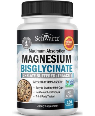 Magnesium Bisglycinate Chelated Supplement with Albion TRAACS Magnesium, 180 Capsules