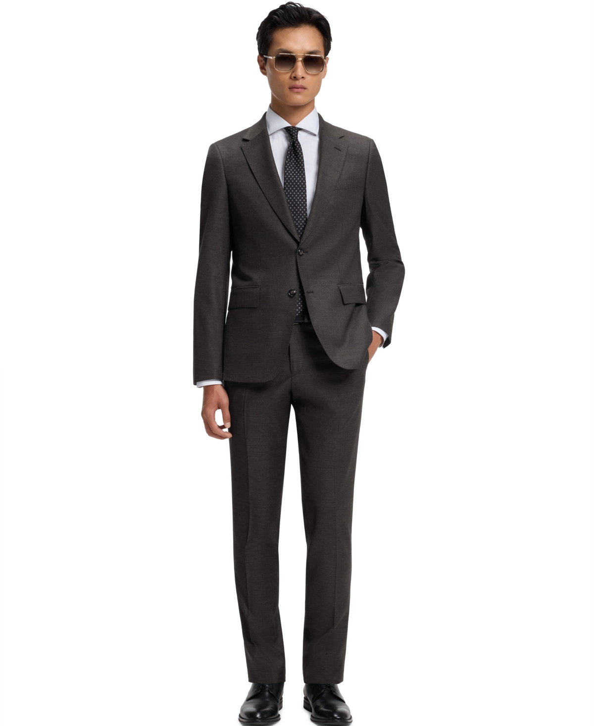 Boss by Hugo Boss Men's Patterned Stretch Wool Two-Piece Slim-Fit Suit - Open Brown