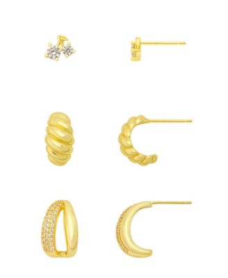 Cubic Zirconia Gold-Tone Crescent Earrings, 3-Piece Set
