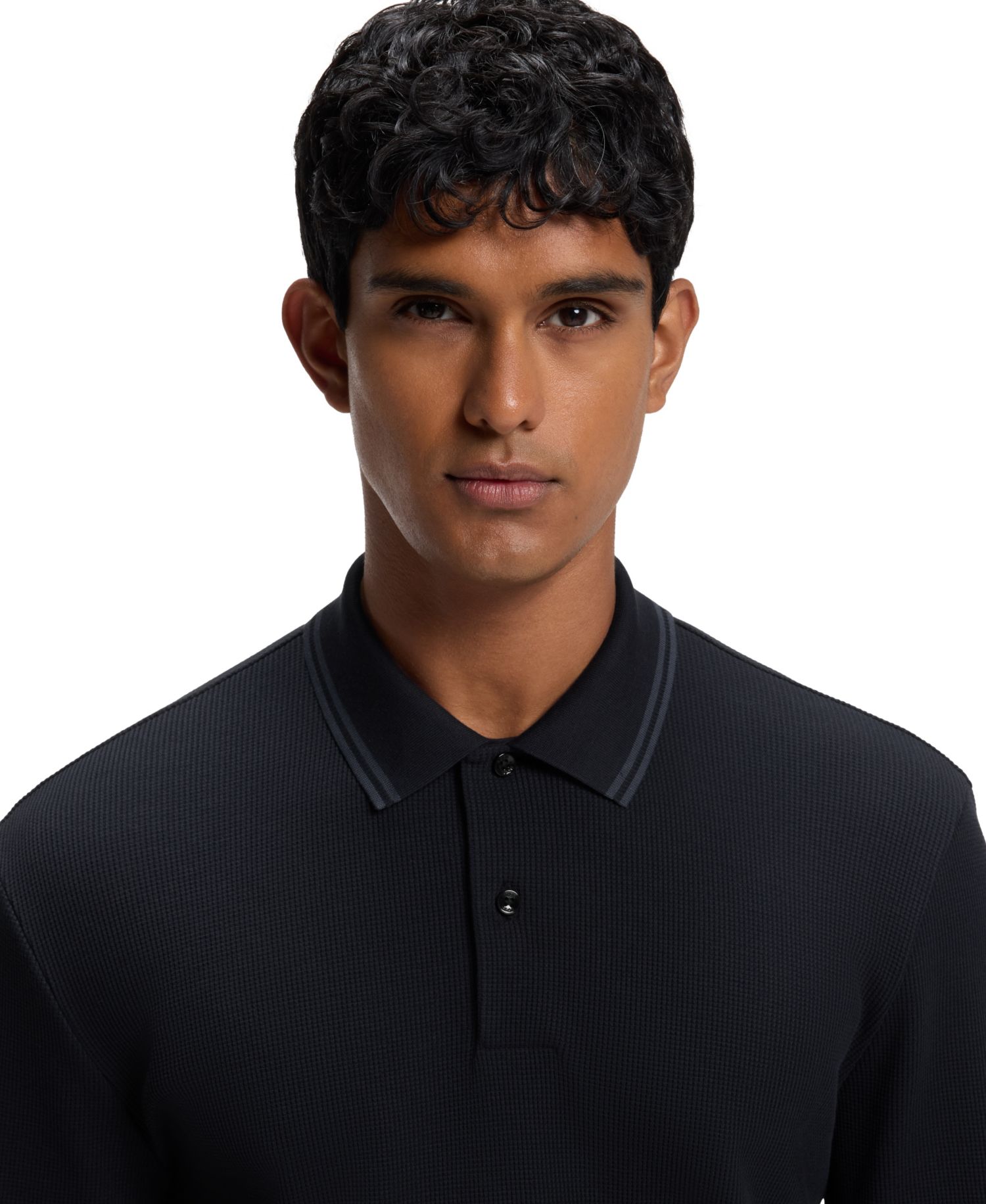 Men's H-Pittman 10 Stretch Long-Sleeve Waffle-Knit Polo Shirt