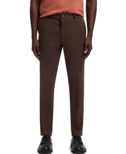 Мужские брюки Hugo Boss Modern-Fit Stretch-Cotton Twill, цвет: Тёмный коричневый