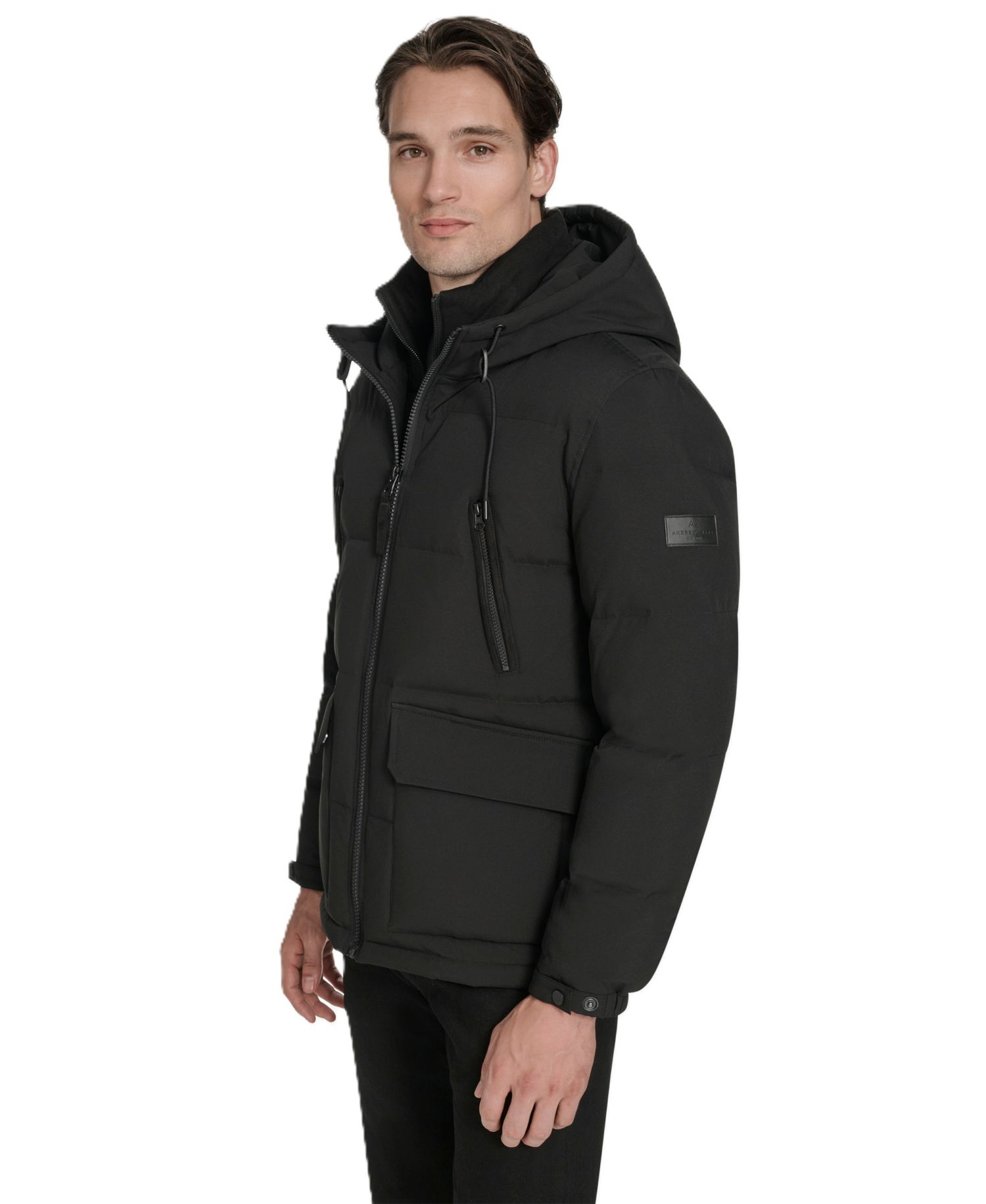 Men's Hooded Puffer Faux-Suede Bib Jacket