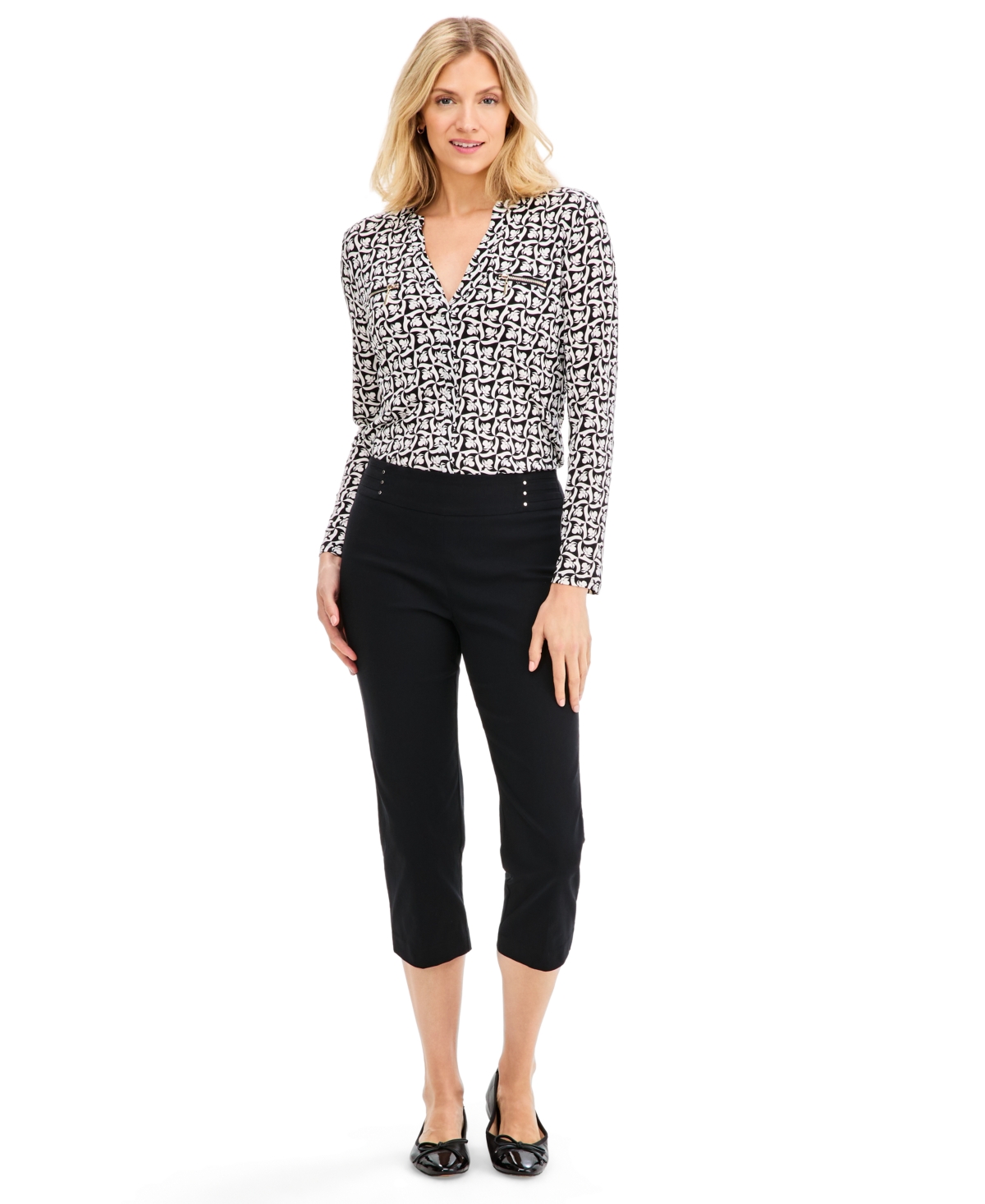Jm Collection Women's Pull-On Capri Tummy-Control Pants, Exclusively at Macy's - Deep Black