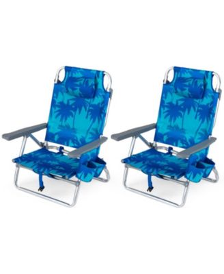 Set of 2 Portable Folding Backpack Beach Chairs with 5-Position Backrest and Padded Headrest