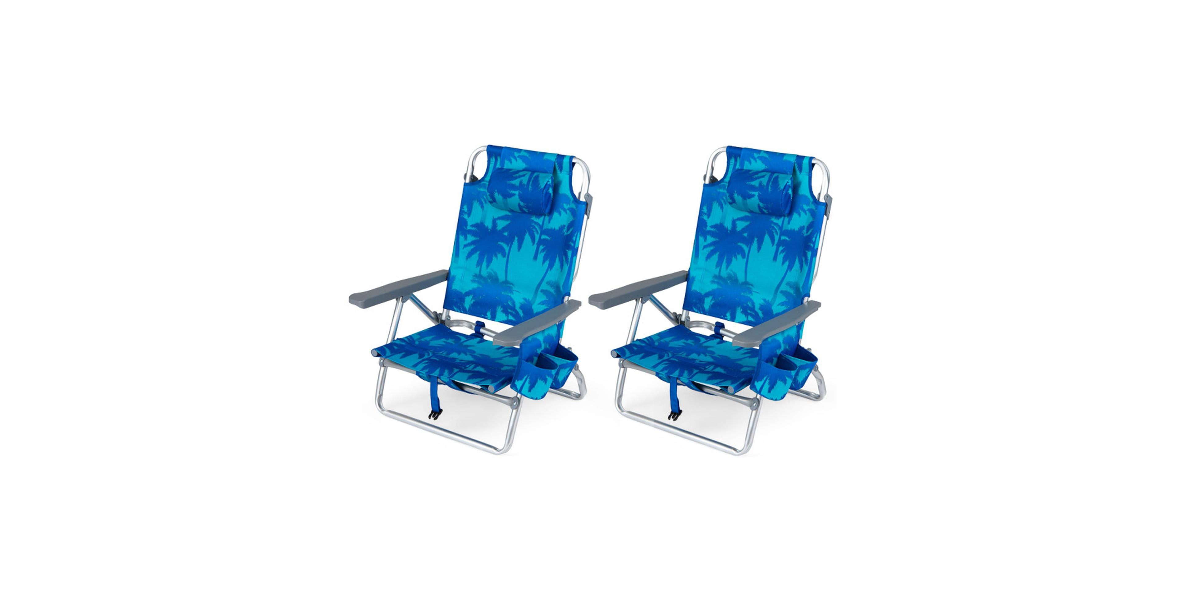 Set of 2 Portable Folding Backpack Beach Chairs with 5-Position Backrest and Padded Headrest