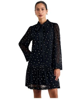 Women's Ines Leopard-Print Sequin Tie-Neck Mini Dress