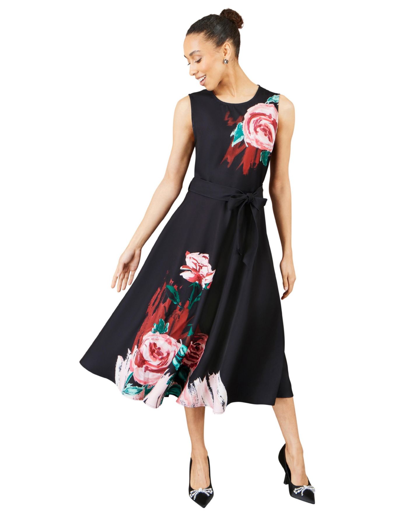 Женское платье Yumi Painterly Fit Flare Midi, цвет: Чёрный — фото 4