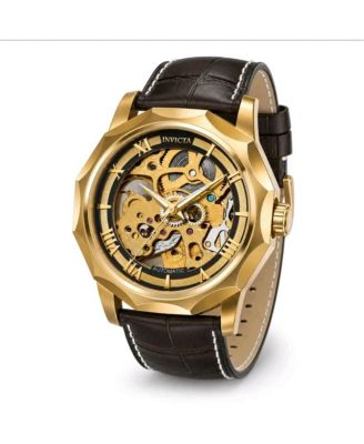 Men's Automatic Water-Resistant Objet D'Art Leather Band Watch, 42mm