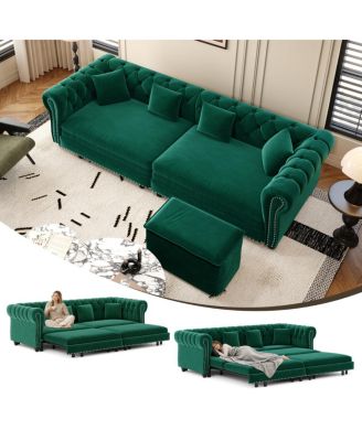 Chesterfield Velvet 3-in-1 Pull-Out Sofa Bed with Ottoman