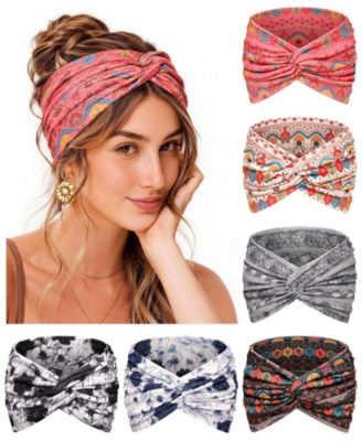 Wide Non-Slip Boho Headbands, 6-Pack