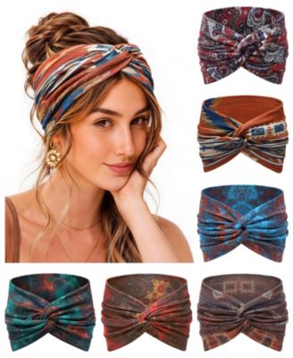 Wide Non-Slip Boho Headbands, 6-Pack