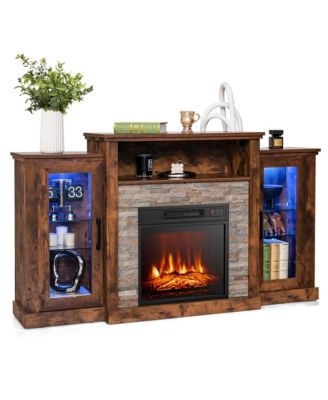 Fireplace TV Stand with Led Lights and 18" Electric Fireplace for For 65" Wall-Mounted TV