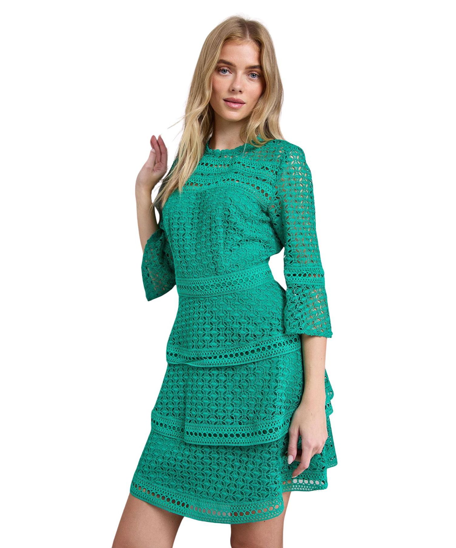 Women's Lace Trim Detail Sleeved Mini Dress