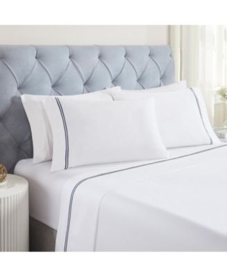 Fieldstone Cotton Two-Line Embroidered Deep Pocket Bed Sheet Set, Twin