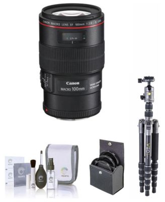 EF 100mm f/2.8L Macro IS USM Lens with Tripod Kit for Canon EOS DSLR