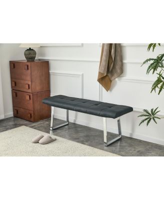 Upholstered Leather Dining Bench for 2-3 with Metal Legs